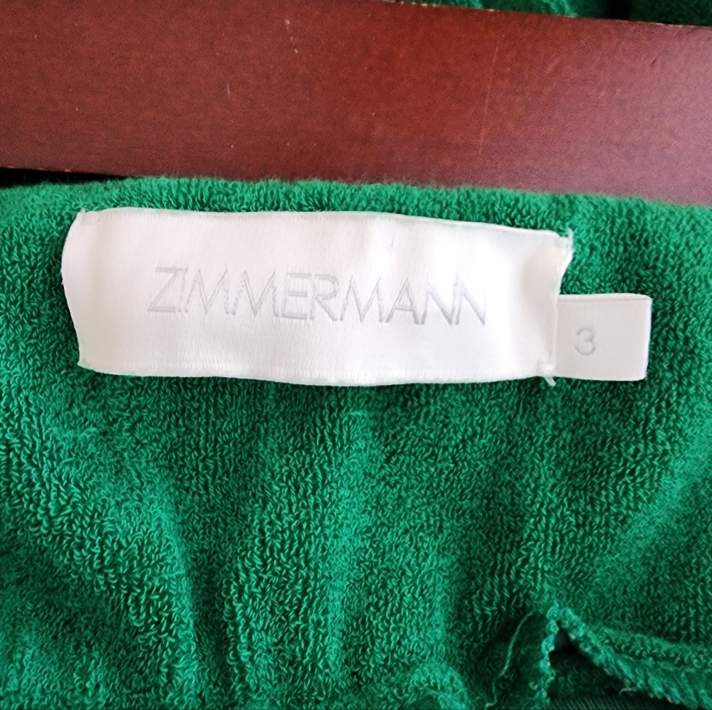 ZIMMERMAN SRRAPPLES MIDI DRESS IN GREEN TERRY CLOTH BELOW KNEE LENGHT SZ 3/LARGE - Picture 6 of 15